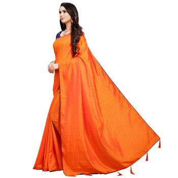 Orange printed art silk saree with blouse 3