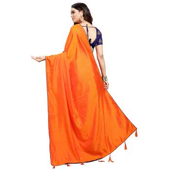 Orange printed art silk saree with blouse 4