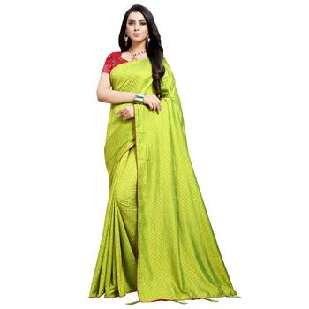 Olive printed art silk saree with blouse 1