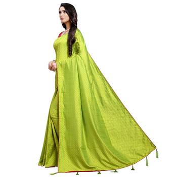 Olive printed art silk saree with blouse 2