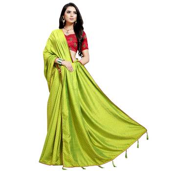 Olive printed art silk saree with blouse 3