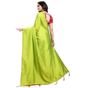 Olive printed art silk saree with blouse 4