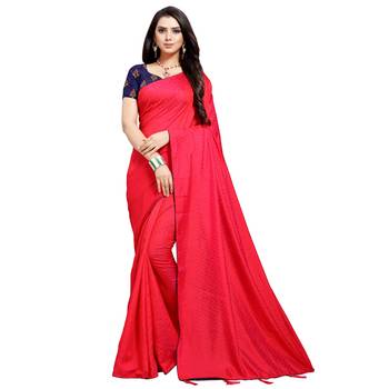 Red printed art silk saree with blouse 1