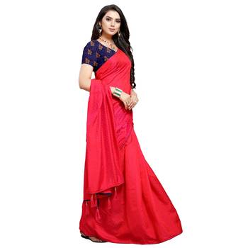 Red printed art silk saree with blouse 2
