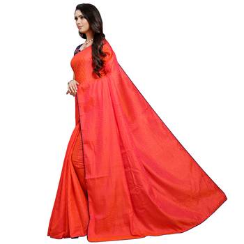 Peach printed art silk saree with blouse 2