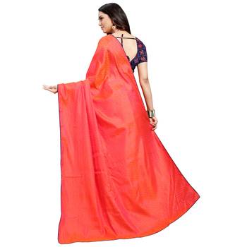 Peach printed art silk saree with blouse 4