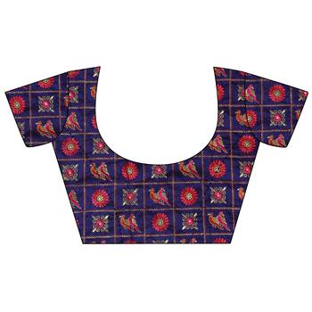 Peach printed art silk saree with blouse 5