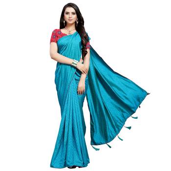 Light blue printed art silk saree with blouse 3