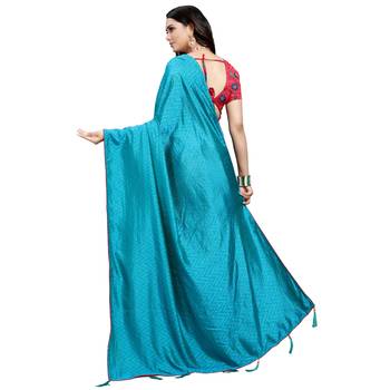 Light blue printed art silk saree with blouse 4