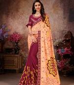 Peach printed georgette saree with blouse