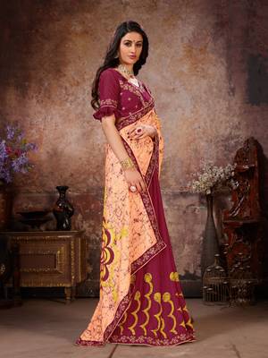 Peach printed georgette saree with blouse 3