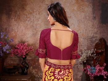 Peach printed georgette saree with blouse 5
