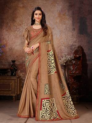 Brown printed georgette saree with blouse 1