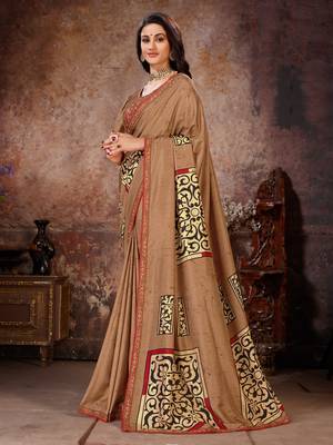 Brown printed georgette saree with blouse 2