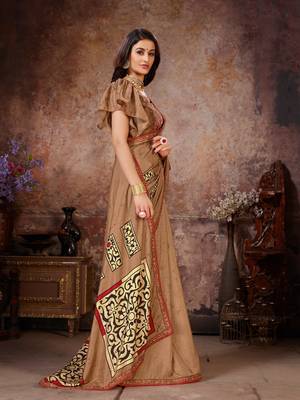 Brown printed georgette saree with blouse 3