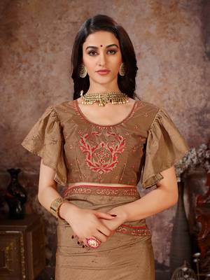 Brown printed georgette saree with blouse 4