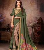 Green printed georgette saree with blouse