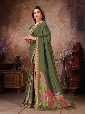 Green printed georgette saree with blouse 2