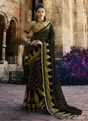 Black printed brasso saree with blouse 1
