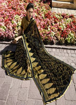 Black printed brasso saree with blouse 2