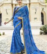 Sky blue printed brasso saree with blouse