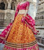 Orange embroidered silk semi stitched lehenga