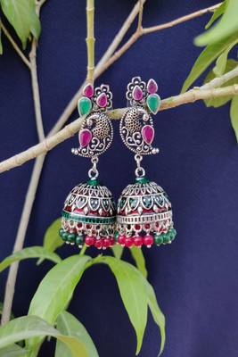 Silver and Green Jhumkas 1