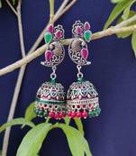 Silver and Green Jhumkas