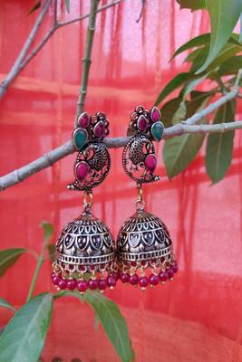 Silver and Green Jhumkas 2