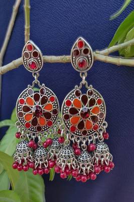 Silver and Red Earrings 1