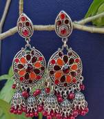 Silver and Red Earrings