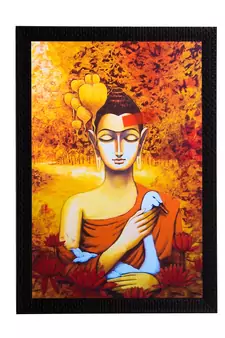 Lord Buddha With Swan Satin Matt Texture UV Art Painting