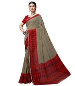 Dark chiku printed georgette saree with blouse
