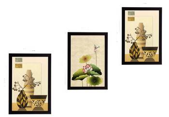 Set of 3 Botanical Pots Satin Matt Textured UV Art Painting 1