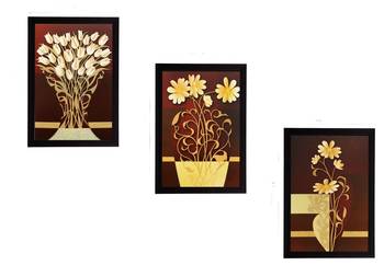 Set of 3 Botanical Pots Satin Matt Textured UV Art Painting 1