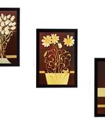 Set of 3 Botanical Pots Satin Matt Textured UV Art Painting