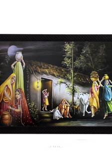 Village Lady Group Satin Matt Texture UV Art Painting
