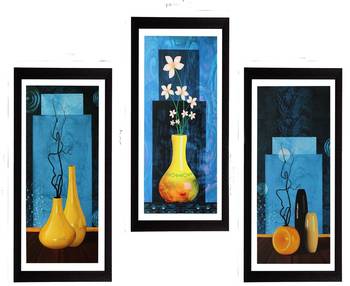 Set of 3 Botanical Pots Satin Matt Textured UV Art Painting 1