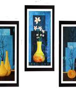 Set of 3 Botanical Pots Satin Matt Textured UV Art Painting