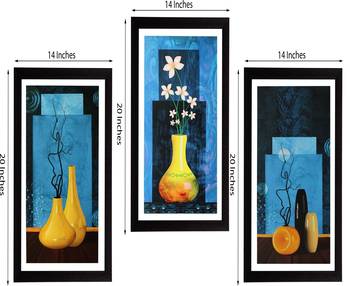 Set of 3 Botanical Pots Satin Matt Textured UV Art Painting 2