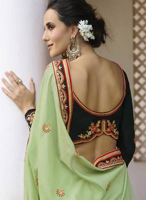 Light green embroidered silk saree with blouse 3