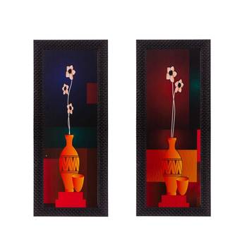 Set of 2 Botanical Pots Satin Matt Textured UV Art Painting 1