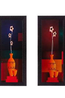 Set of 2 Botanical Pots Satin Matt Textured UV Art Painting