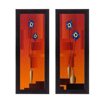 Set of 2 Botanical Pots Satin Matt Textured UV Art Painting 1