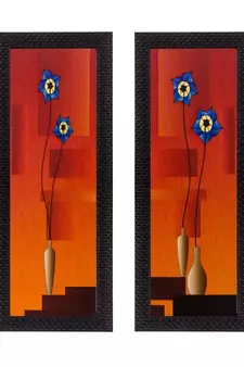 Set of 2 Botanical Pots Satin Matt Textured UV Art Painting