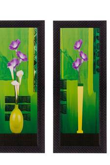 Set of 2 Botanical Pots Satin Matt Textured UV Art Painting
