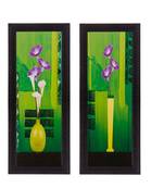 Set of 2 Botanical Pots Satin Matt Textured UV Art Painting