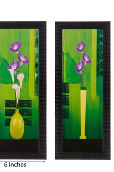Set of 2 Botanical Pots Satin Matt Textured UV Art Painting