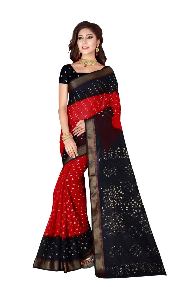 Engaging Featuring Multicolor Printed Cotton Bandhani Saree For Traditional Look