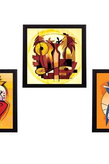 Set Of 3 Abstract Design Satin Matt Texture UV Art Painting